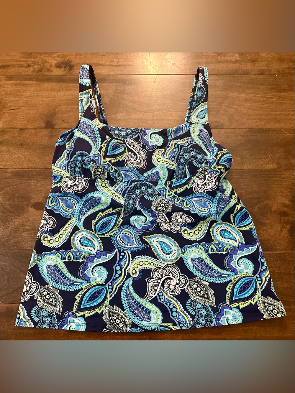 🌟 Lands' End Navy Paisley Print Tankini Swim Top
